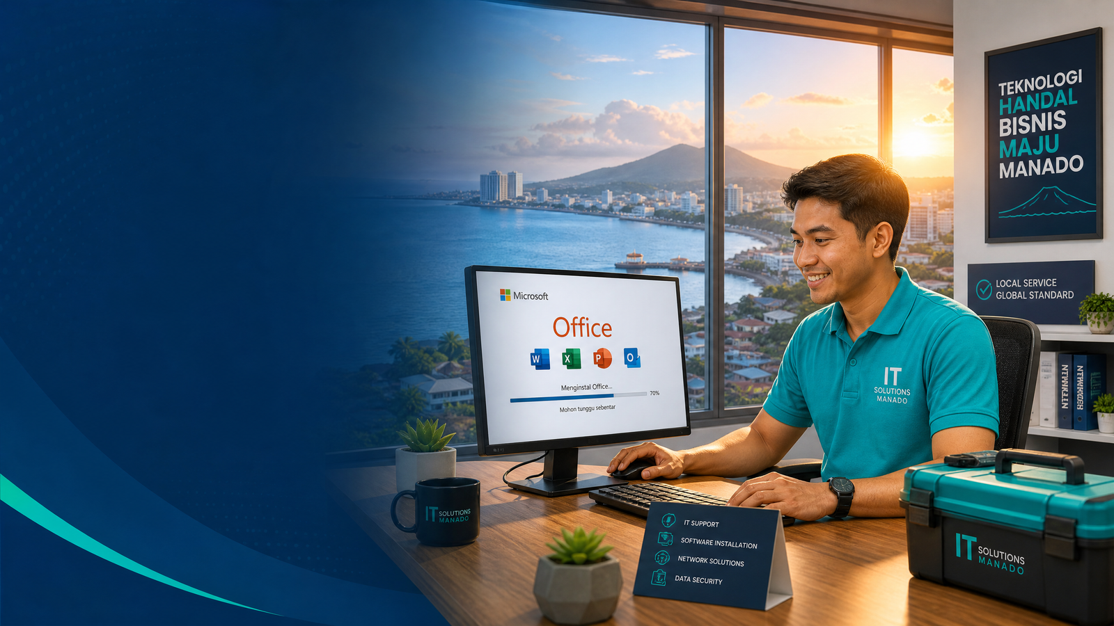 Teknisi Wartek Manado menginstal Microsoft Office